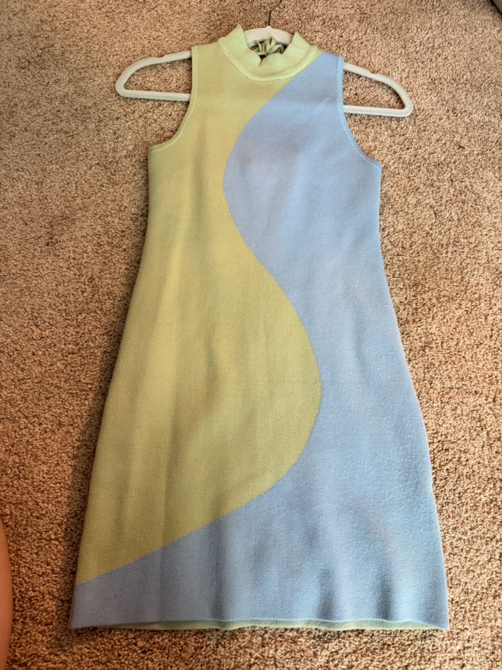 Sleeveless Mini Dress in Light Blue and Green US 6/ AUS 8